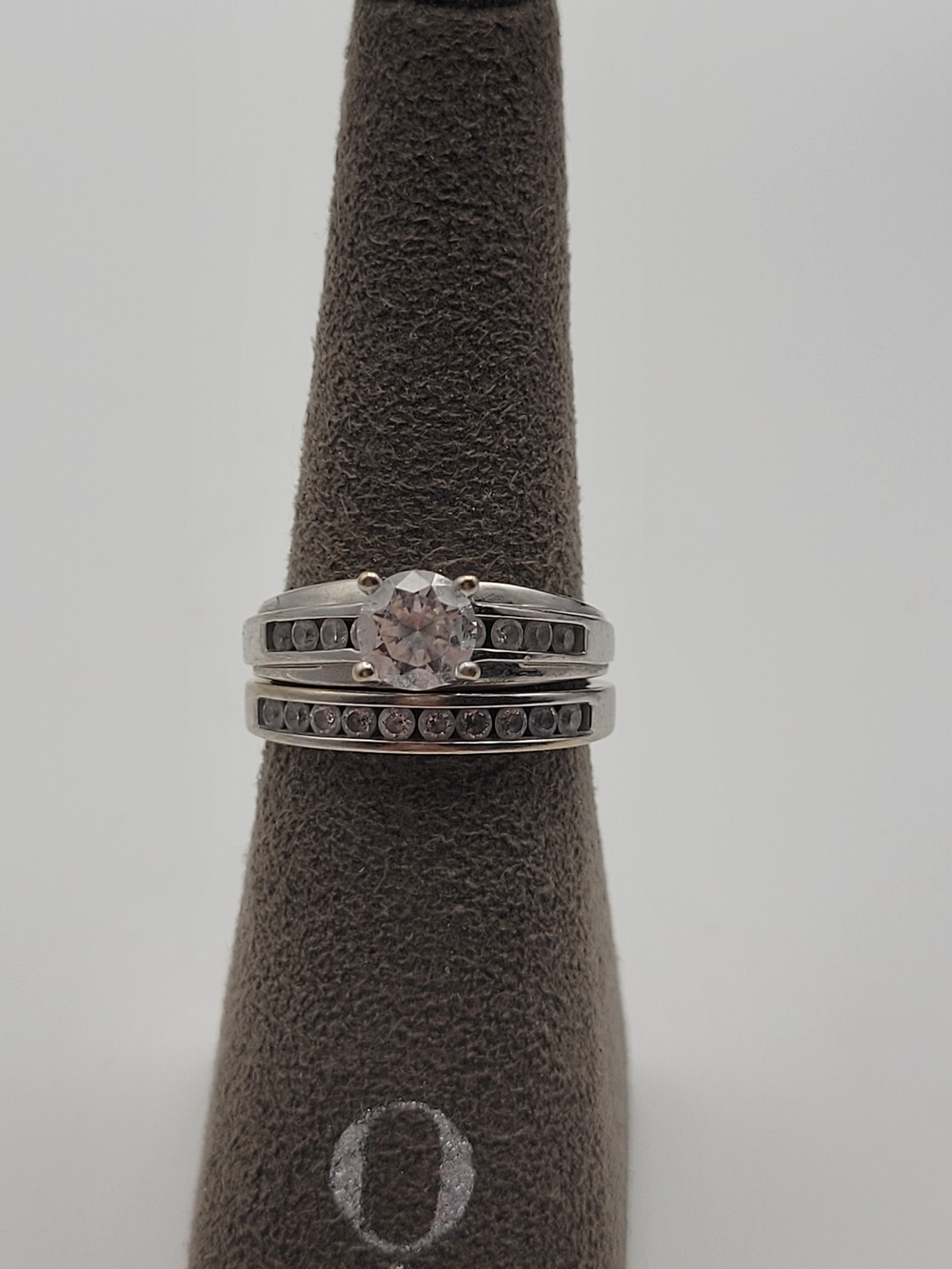 Vintage 14k Plumb DQ CZ White Gold Wedding Set Size 7.75 - Picture 4 of 11
